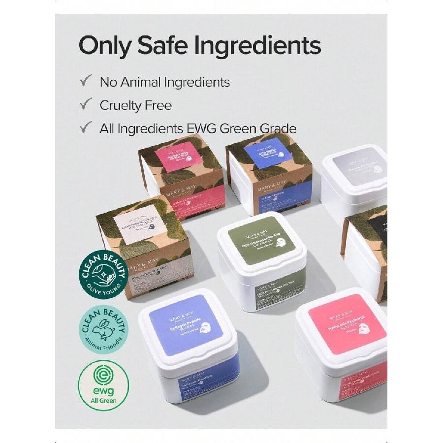 Mary&May Коллагеновая пептидная витальная маска 400г(30 шт.) - Ежедневная вытягивающаяся тканевая маска для улучшения морщин и эластичности с низкомолекулярным коллагеном