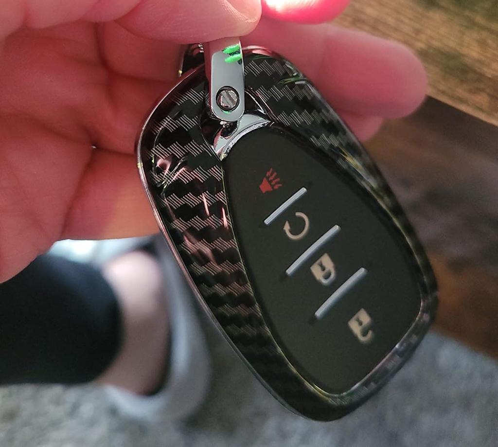 iJDMTOY Custom Fit Black Polished Carbon Fiber Key Fob Shell Cover for 2016-up Chevrolet