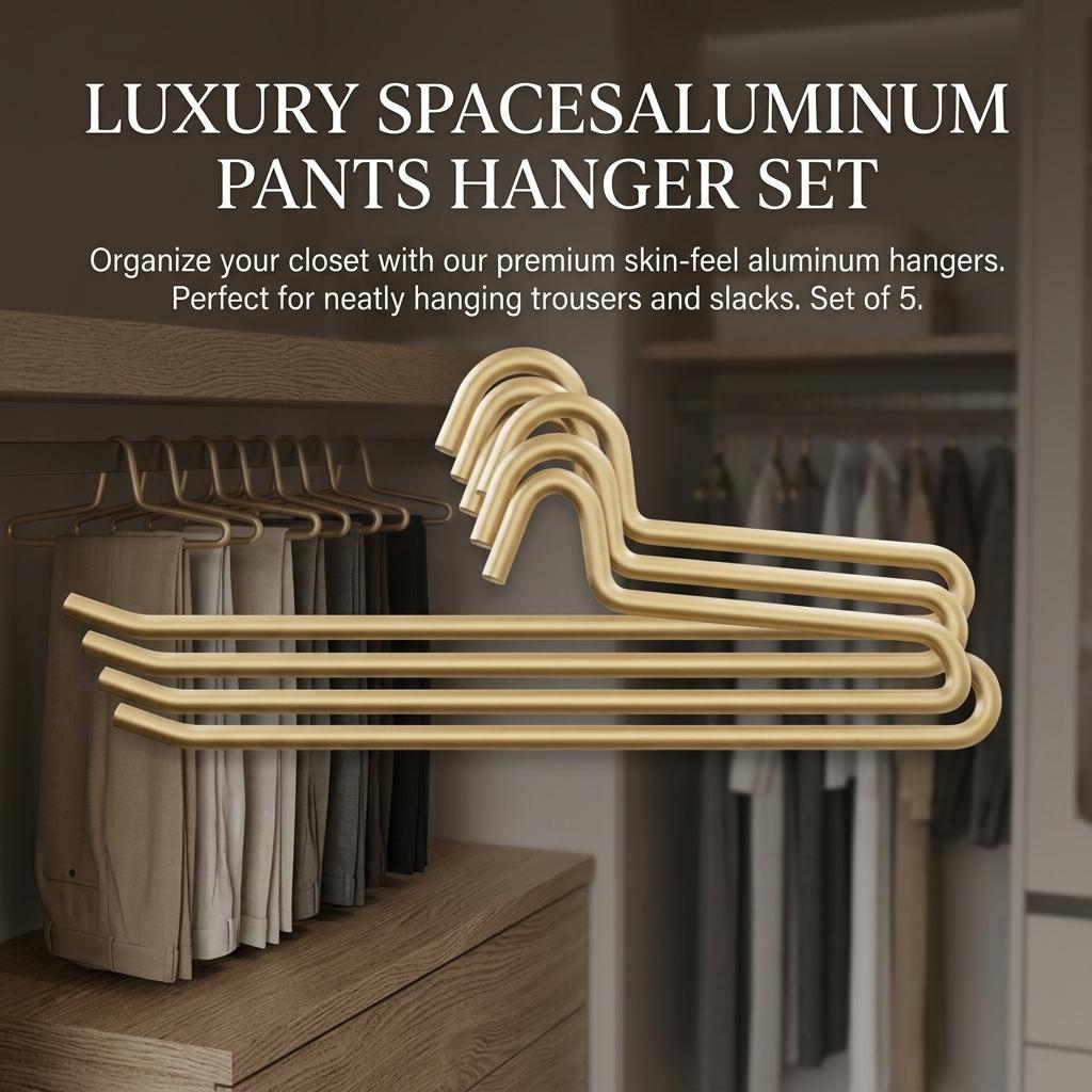 5Pcs Pants Hangers Short Neck Goose Type Space Aluminum Anti Slip Pant Hanger For Home Use