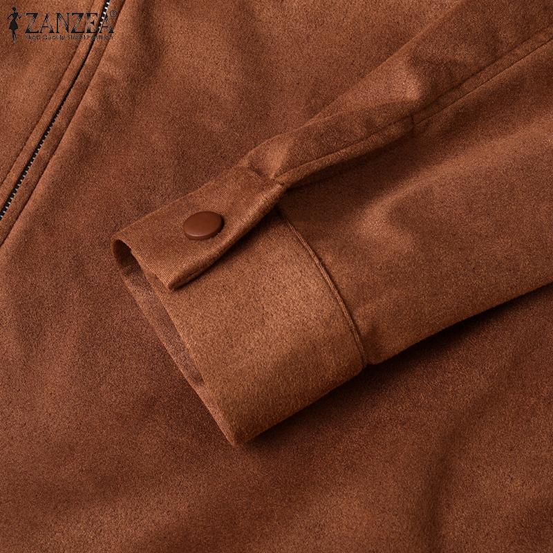 ZANZEA Женские осенние куртки с воротником-стойкой и длинным рукавом, свободные карманы