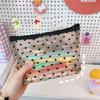 Cute Fashion Mesh Portable Zipper Toiletry Bag Pen Case Makeup Bags Pencil Pouch Cosmetic Bag