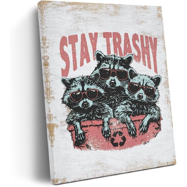 Funny Raccoon Easter Decor Canvas Wall Art Wall Decor, Cute Raccoons Humorous Easter Saying Framed Prints Poster Painting Artwork for Home Office