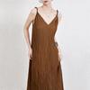Summer French Sleeveless Pleated Spaghetti Strap Maxi Dress