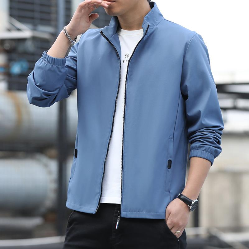 Куртка мужская осенняя простая однотонная ветрозащитная куртка с воротником молодежная модная повседневная универсальная ветровка пальто