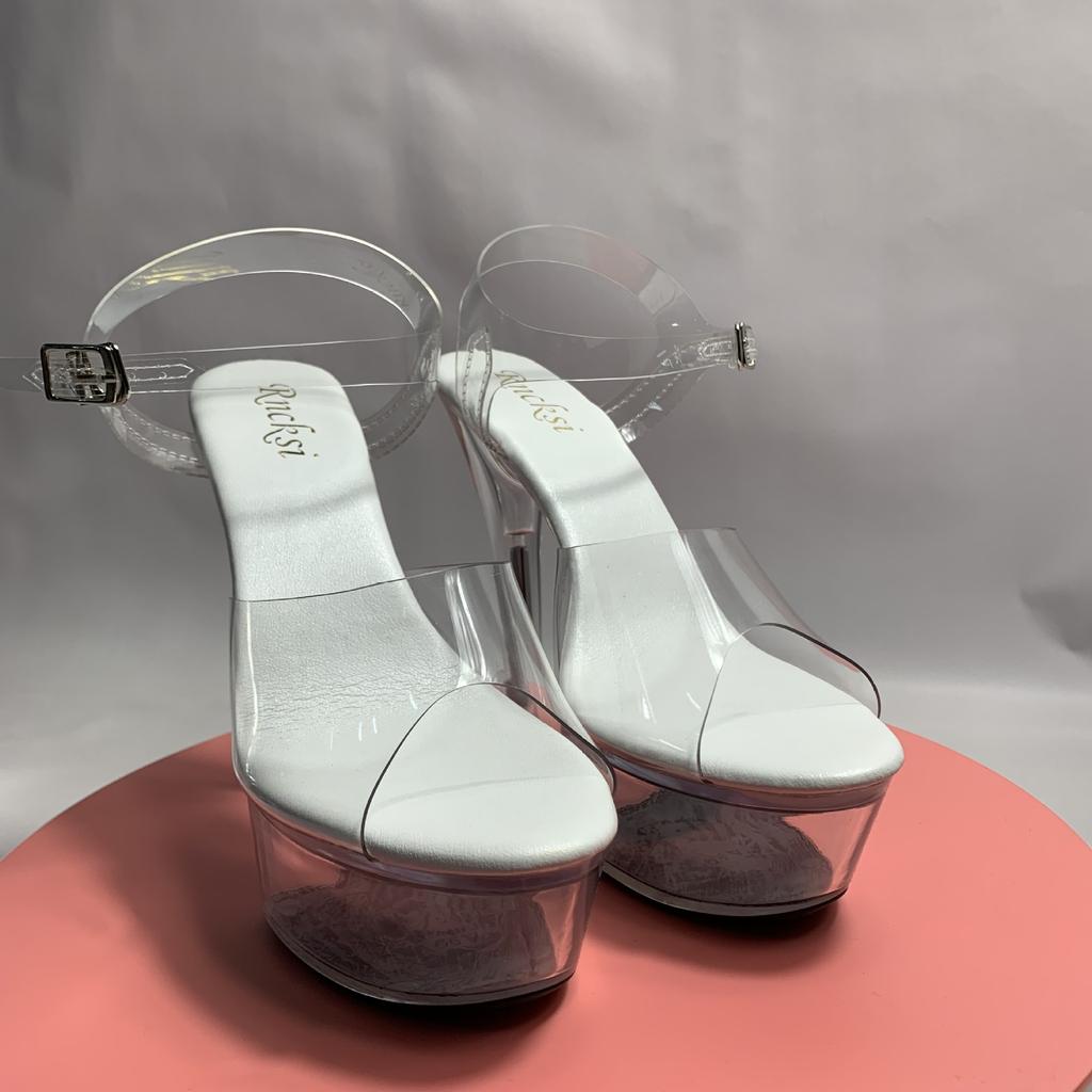 Женские босоножки на высоком каблуке Летние с прозрачной подошвой Розовые женские водонепроницаемые на платформе Супер высокий каблук 15 см Модные сандалии YKC