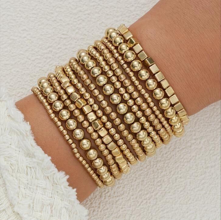 Elegant Vintage Jewelry Set for Women Gold Color Necklaces Earrings Irregular Rings Bead Bracelet Daily Wear Jewelry Gift No Box