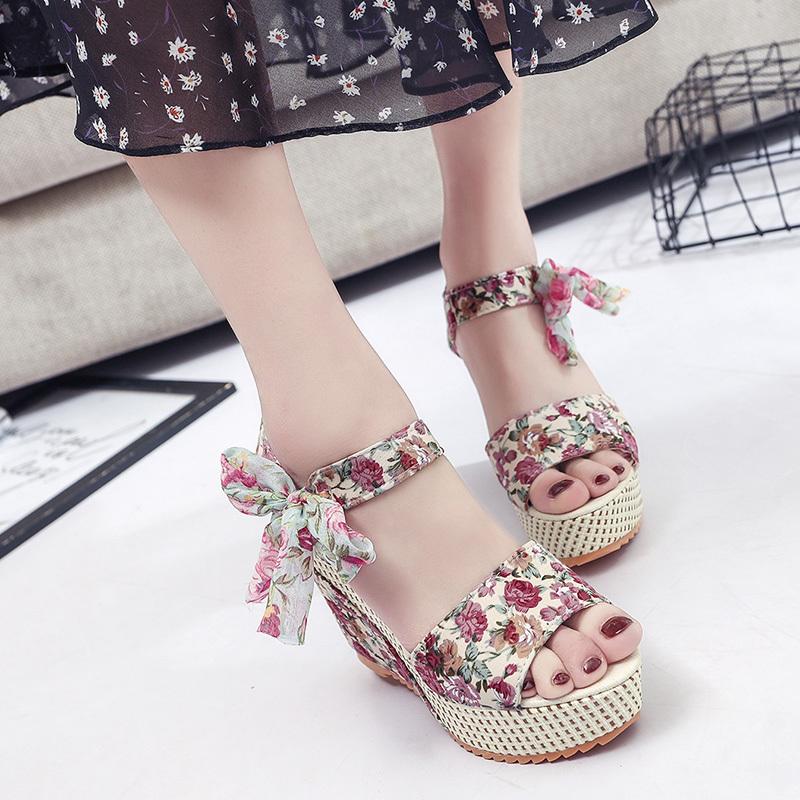 Women Shoes 2024 Summer Lace Sandals Solid Colors Peep Toe Fashion Elegant Wedge Heels Party Casual Pumps Zapato De Tacón