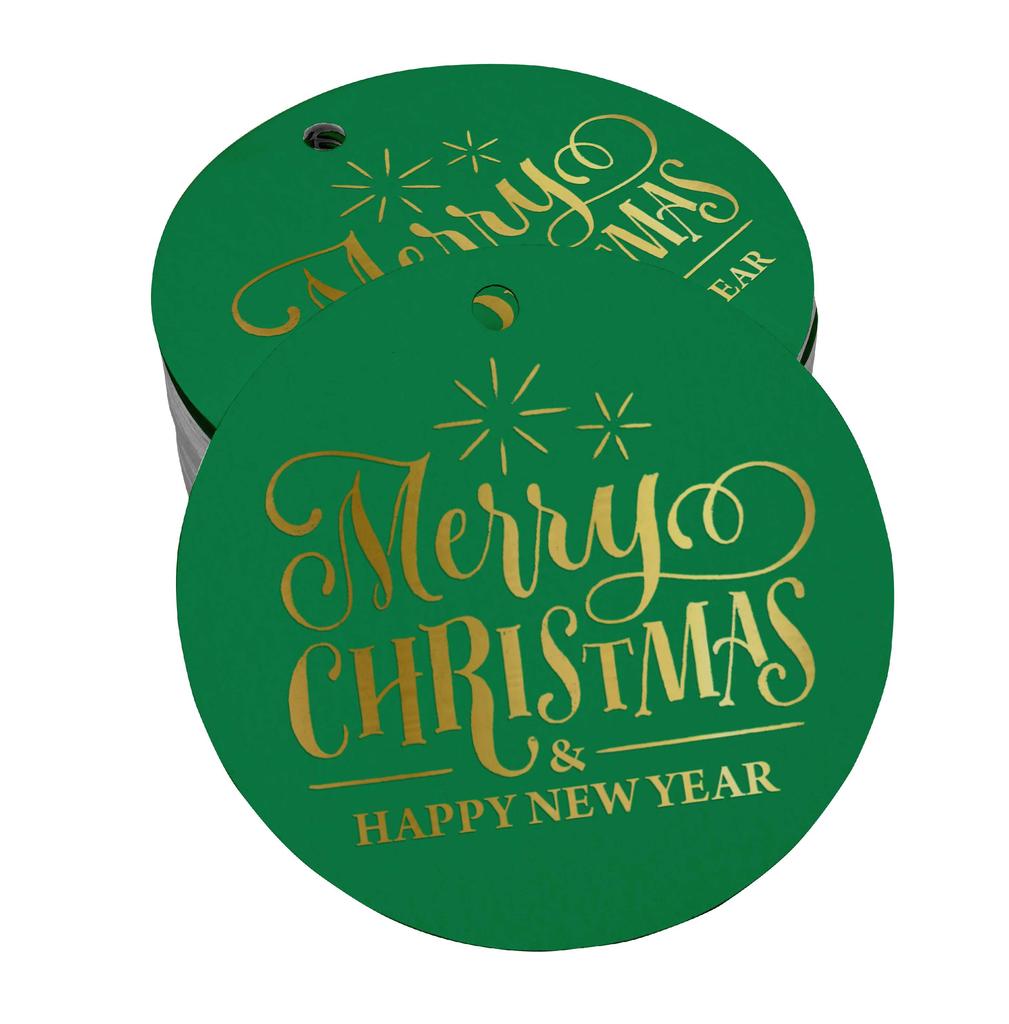 Inkdotpot Pack Of 100 Real Gold Foil Paper Tags Merry Christmas & Happy New Year Text Favor Hang