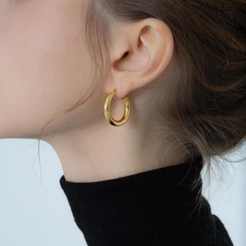 Classic Stainless Steel Circle Earrings for Women Fashion Gold Silver Color Chunky Hoop Earrings Female Jewelry