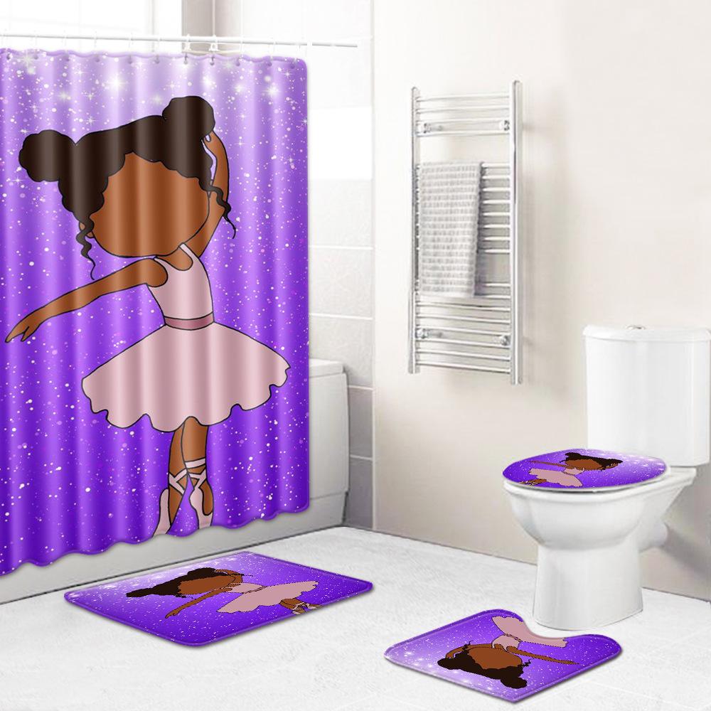 African Woman Digital Printing Creative Shower Curtain Floor Mat Set Bathroom Carpet
