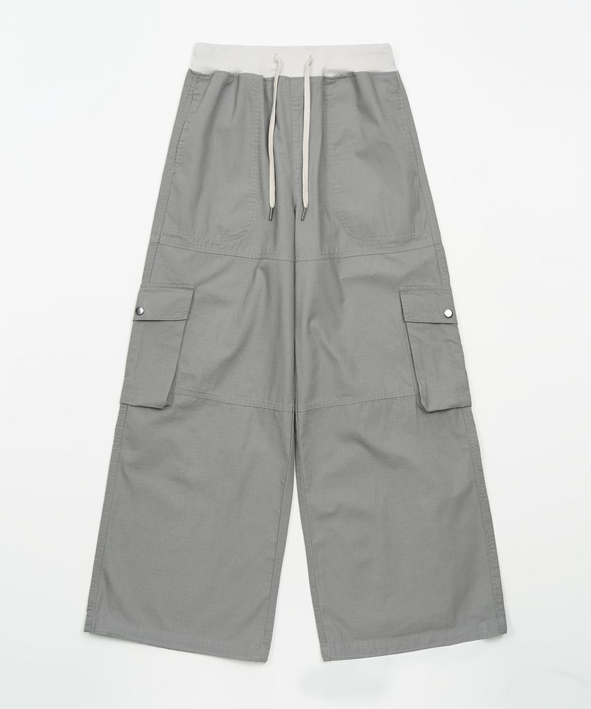 TOFFEE WOMEN W Elastic Waist Wide Cargo Pants (Grey)