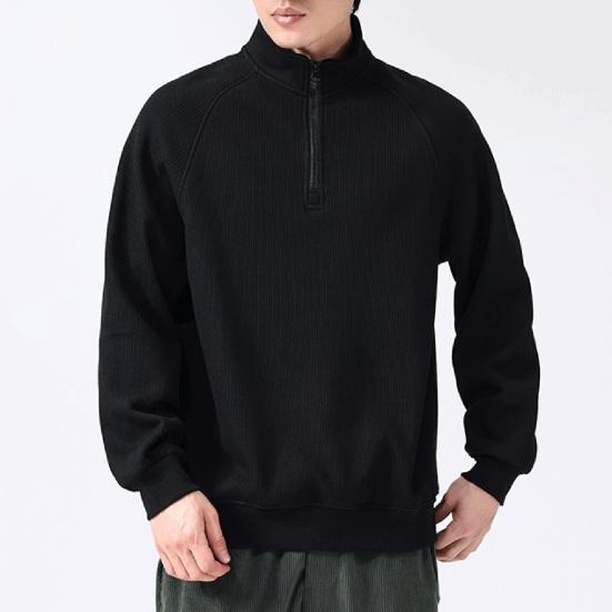 Men Fall Winter Sweatshirt Half Zipper Stand Collar Loose Solid Color Loose Long Sleeves