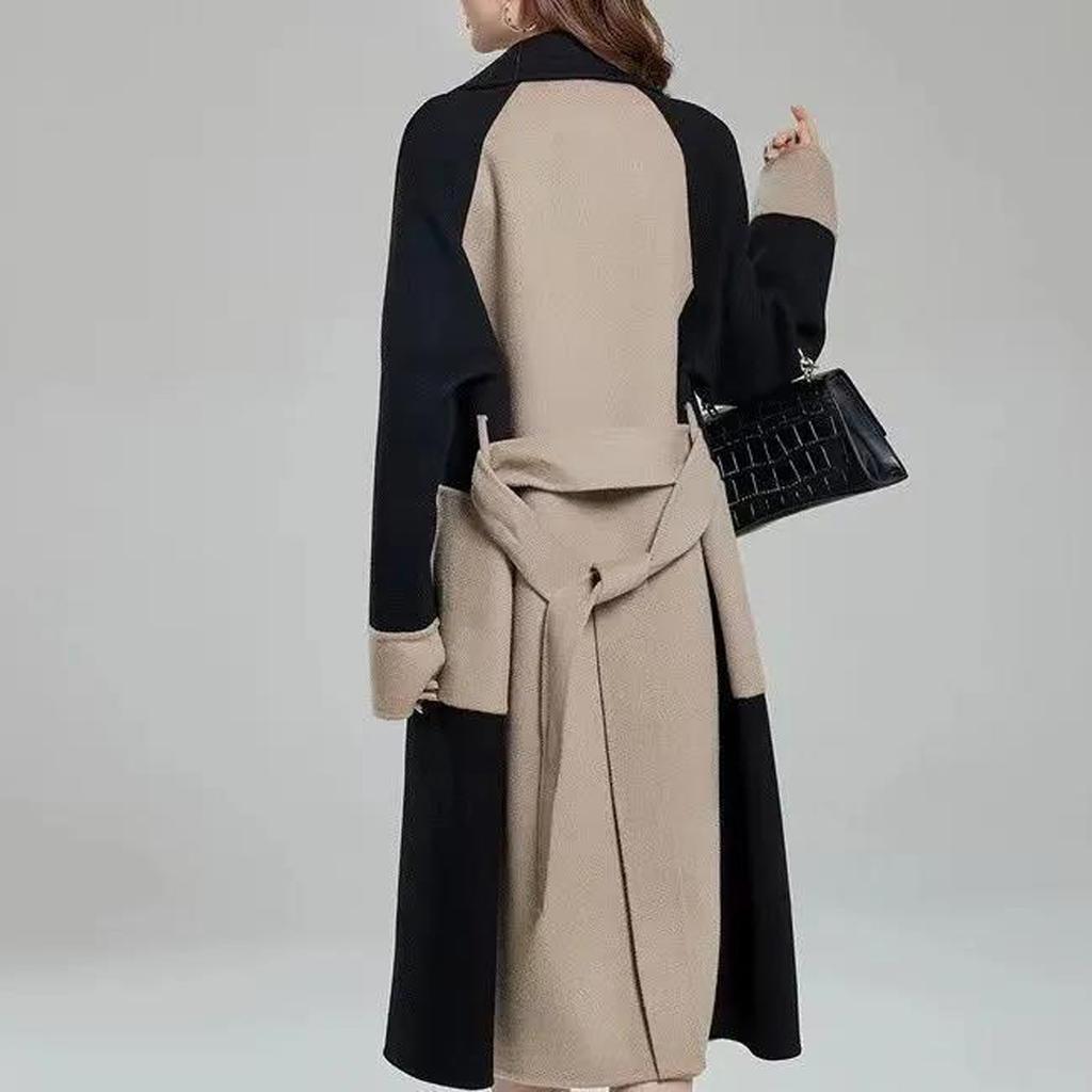 Женское повседневное длинное двустороннее кашемировое тонкое шерстяное пальто соответствующего цвета по темпераменту