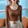 Mesh Base Shirt for Women In Spring and Autumn Clothes New Round Neck Long-sleeved T-shirt Stretch Inner Solid Color Top