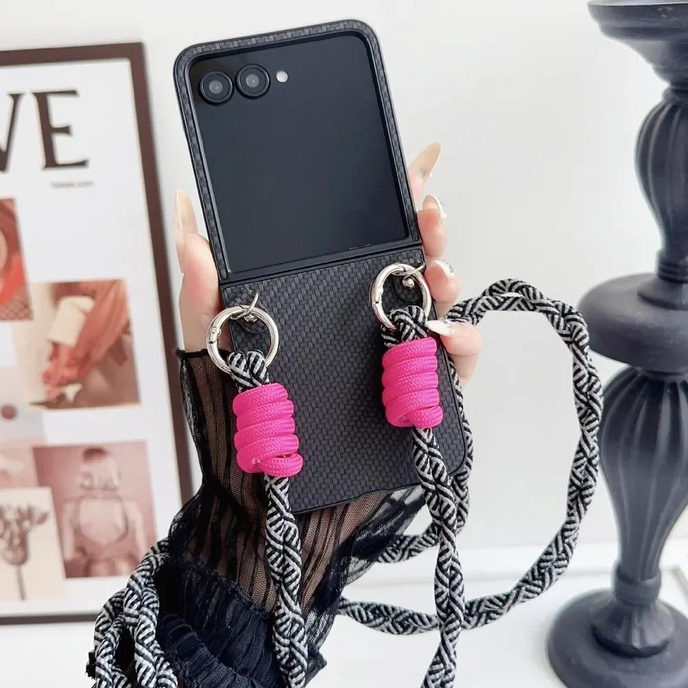 PU Leather Crossbody Phone Case for Motorola Razr 60 Ultra 2026 50 40 Moto Razr60 Razr50 Weave Lanyard Hard Protectie Cover