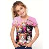 Children's Clothing Girls Flower Cat Graphic T Shirts Crew Neck T-Shirt Casual Childs Tee Short Sleeve T-Shirt for Girls Clothes