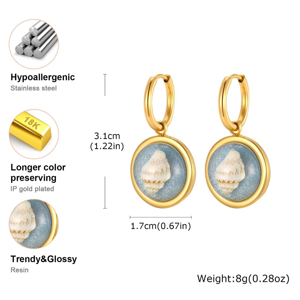 Vnox New Trendy Pink Resin Conch Earrings for Women Stainless Steel French Conch Earrings Summer Holiday Ocean Style Ear Jewelry