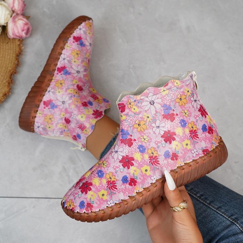 Большие размеры 36-43 Женская обувь 2024 Зима Новейший дизайн Розовые Цветочные Женские Сапоги Ручной Работы Плоские Повседневные Сапоги Zapatos De Mujer