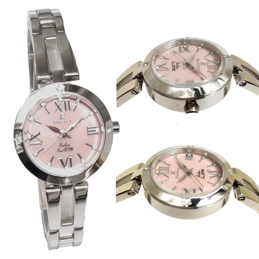 Solar 10 ATM Water Strap No Tools Bracelet with Japanese Solar Popular Pink Roman Numeral Watch Women's Watch, Resistant. [Easy Adjustment! Required]