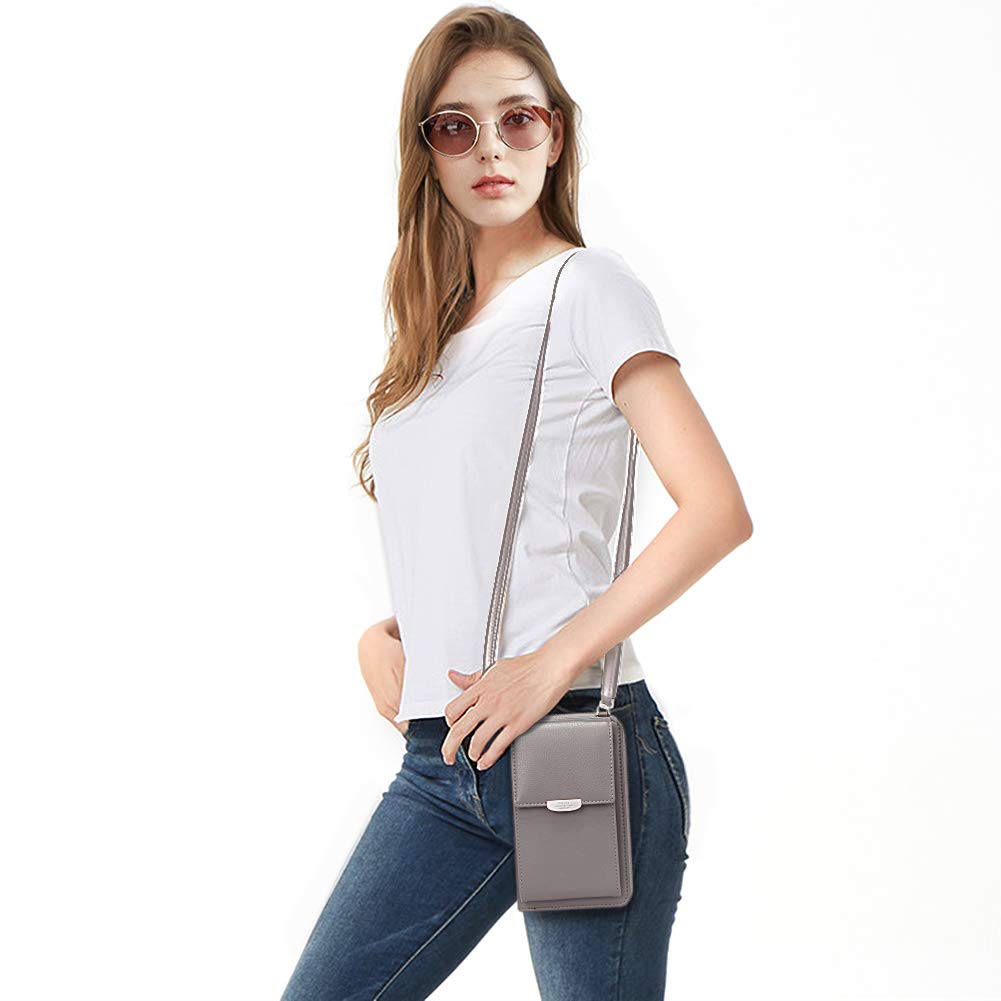 KUKOO Маленькая сумка кроссбоди Кошелек для мобильного телефона со слотом для кредитной карты на молнии Улучшенная женская, A-Серый вариант, один размер