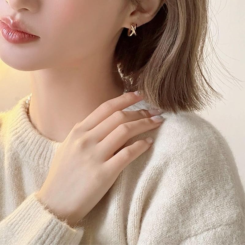 Moonstan earrings hoop earrings ring gold silver combination color ladies Popularity Compatible with metal allergies simple (Silver)