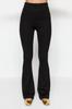 Women's Style Plus Size Black Ribbed Elastic Waist Flare Flare Leg High Waist Knitted Trousers