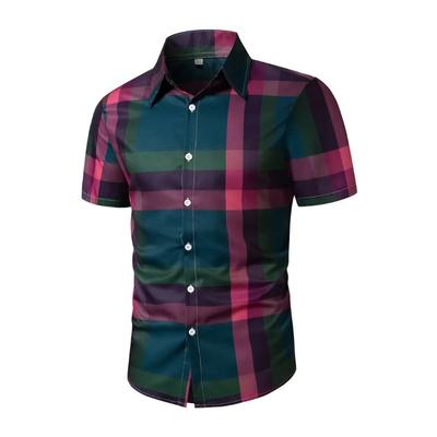 Мужская рубашка с коротким рукавом и лацканами в клетку, разноцветная уличная одежда с коротким рукавом и принтом, модная дизайнерская одежда для отдыха