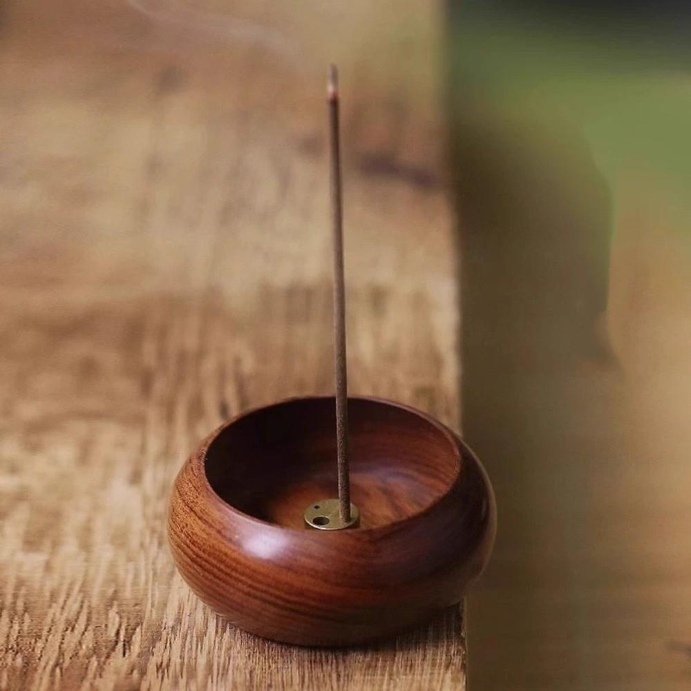 Handcrafted Wooden Incense Holder Solid Wood Bowl Shape Censer Stick Holder Desktop Decor