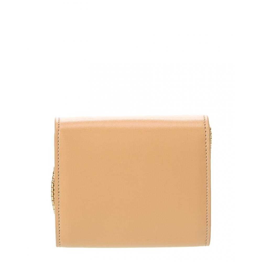 Salvatore Ferragamo Ferragamo Asymmetrical Flap Leather Compact Wallet On Chain Brown