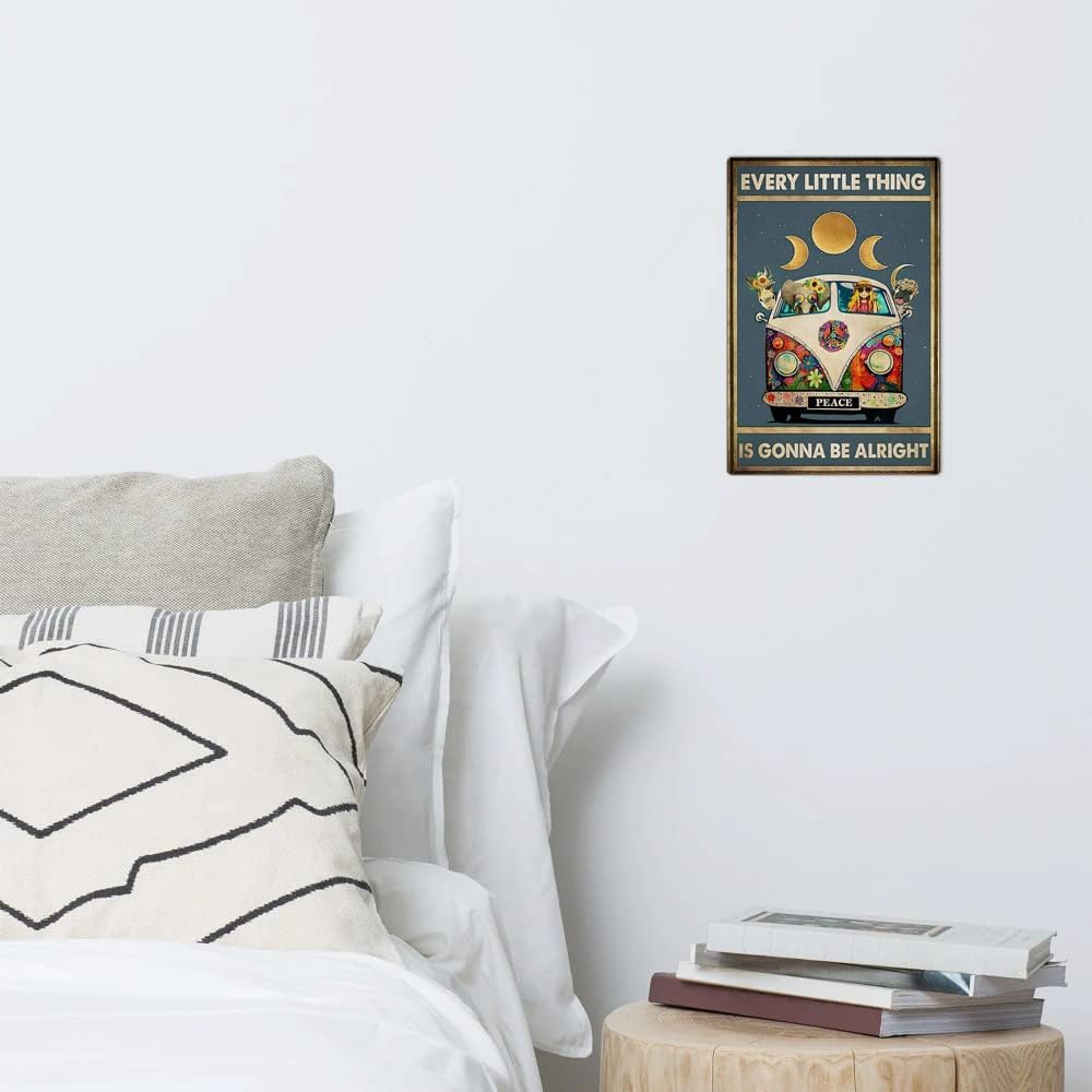 Retro Hippie Decor Wall Art Poster - "Every Little Thing is Gonna Be Alright" Vintage Metal Sign, Perfect for 70s Themed Rooms and Cool Poster