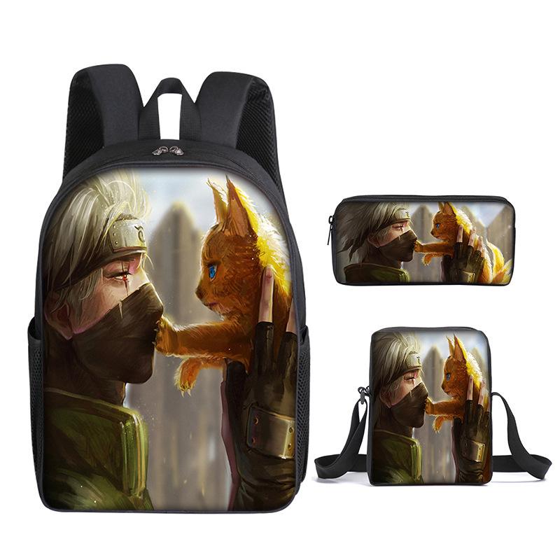 Naruto Naruto Backpack Three-Piece Set, Primary And Secondary School School Bag, Shoulder Bag, Messenger Bag, Pencil Case.