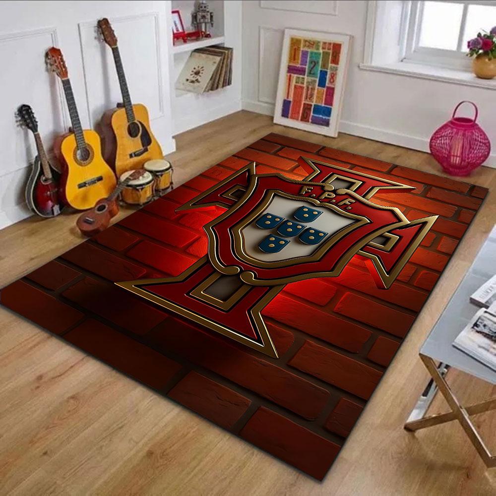 Portugal FPF Logo Design on Brick Wall Patterned carpet, non slip mat suitable for living room and bedroom sofas