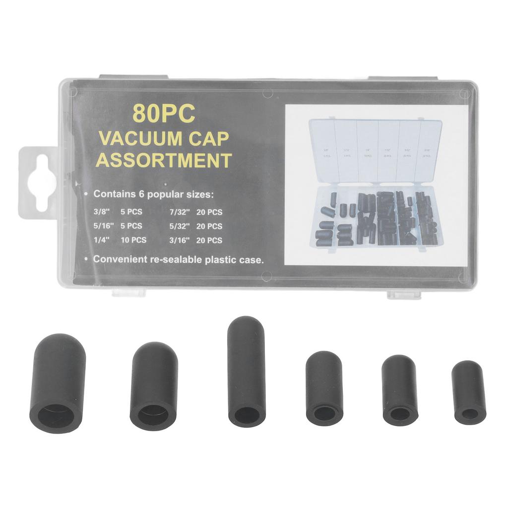 Набор из 80 шт. вакуумных заглушек для шляп, резиновые, термостойкие, герметичные, вакуумные заглушки от 5/32 дюйма до 3/8 дюйма, черные