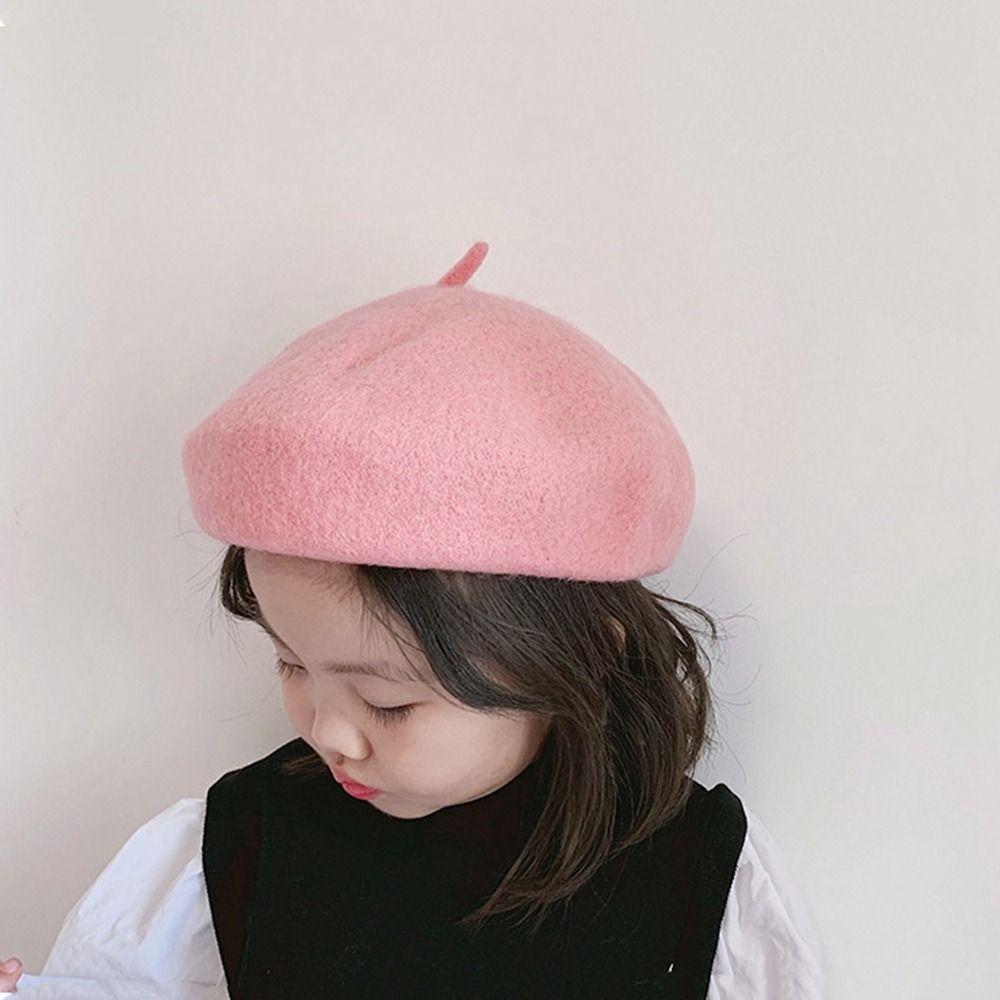 Color Kids Caps Flattish Cap Warm Hat Baby Wool Hat Girl Beret Children's Caps Children's Beret