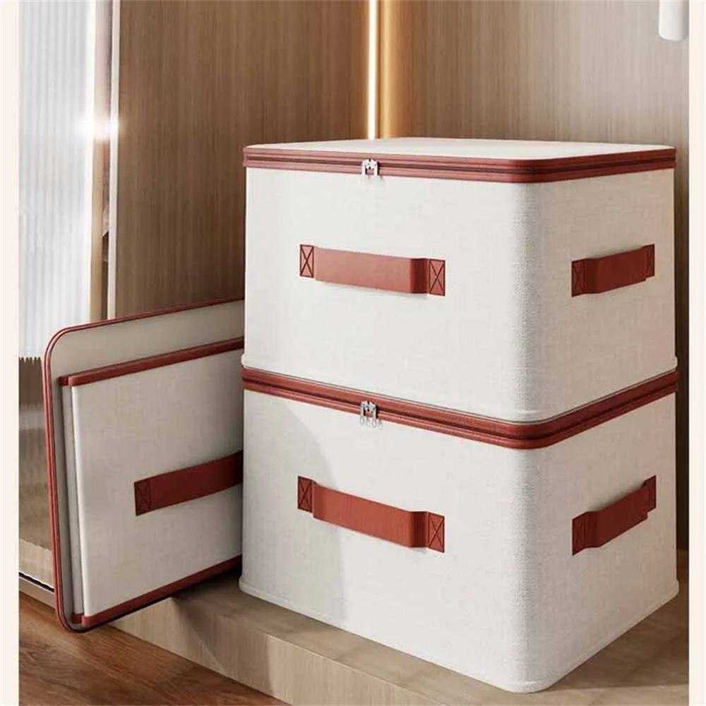 NEW Household Storage Box Heavy-duty Hard Shell Cotton Linen Zipper Storage Organizer Box with Lid for Clothes Toys Blankets