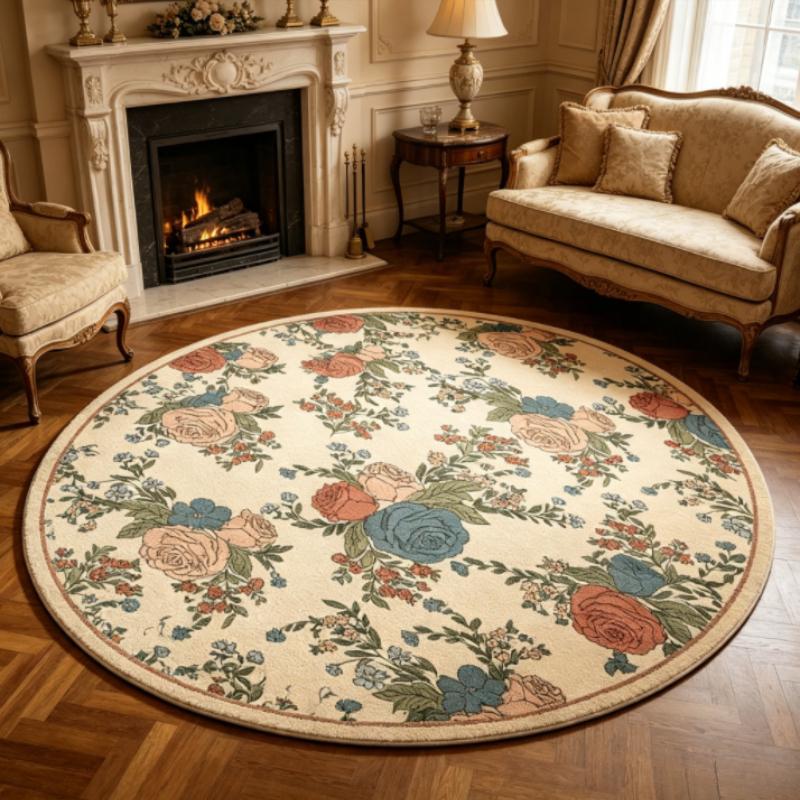 Flower Pattern Carpets for Living Room French Style Bedroom Decor Round Carpet Fluffy Soft Lounge Floor Mat Home Thick Plush Rug