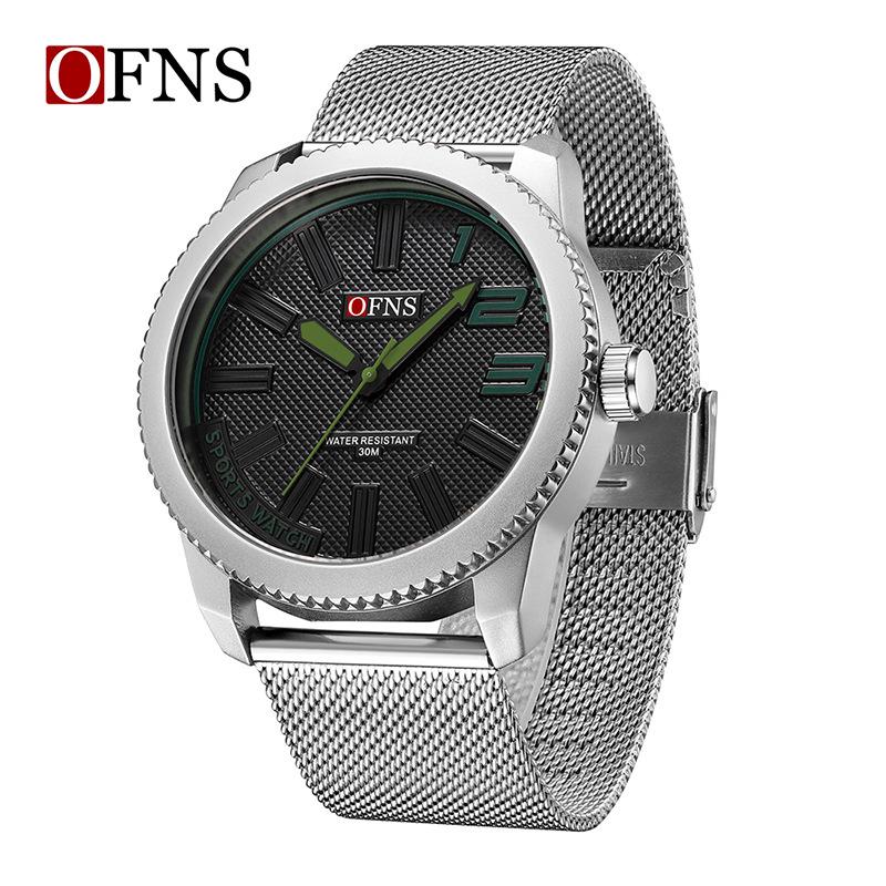 Ofns Brand 1590 Texture Mesh Belt Men's Watch Simple Digital Commuter Cross Border Quartz Luminous Waterproof Watches For Men