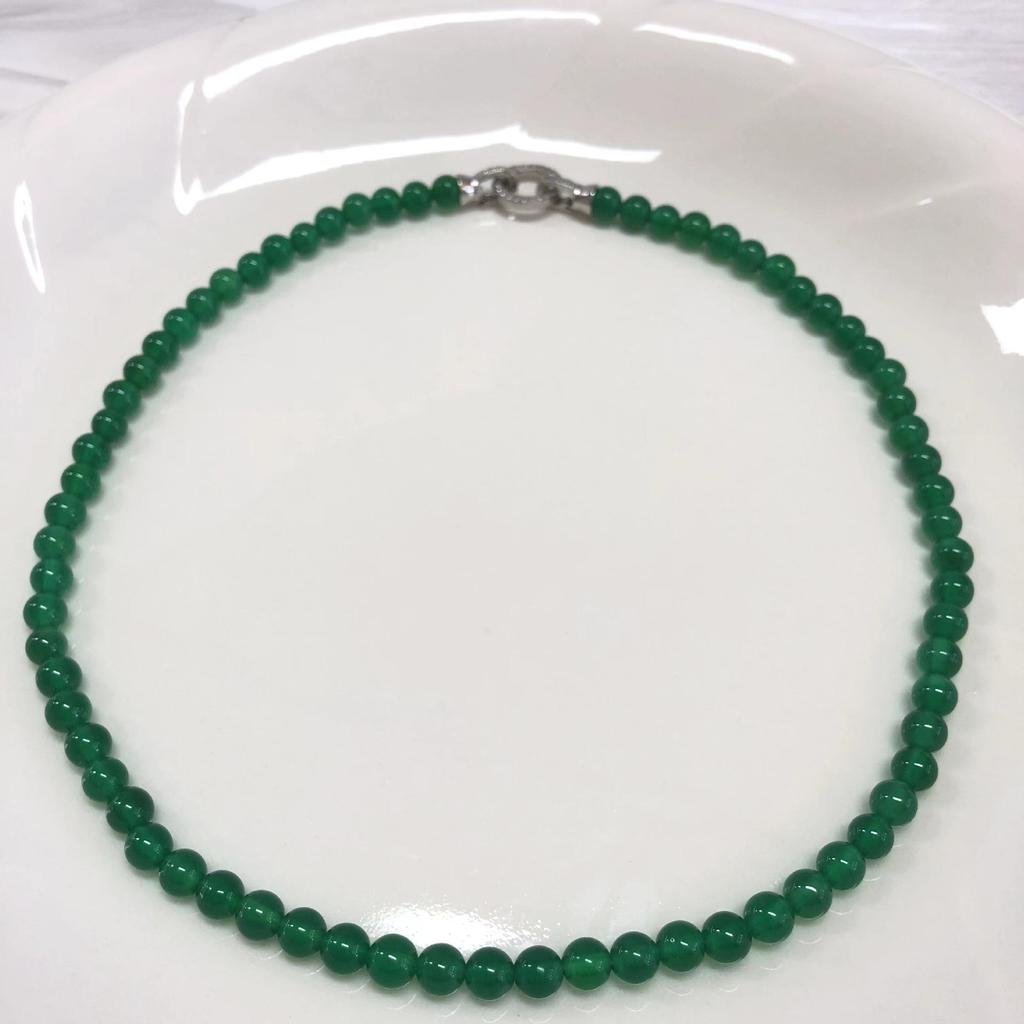 Элегантное зеленое халцедоновое ожерелье с бусинами и застежкой из циркона — женская универсальная высококачественная ключичная цепочка