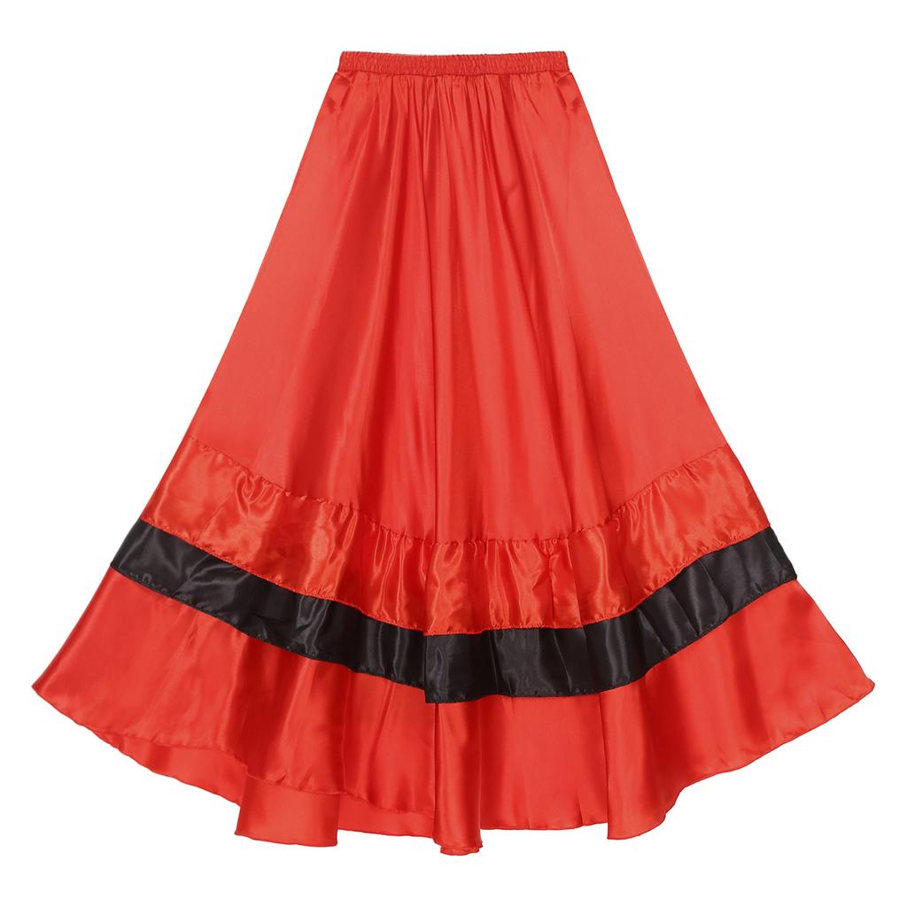 Womens Flamenco Dance Skirt Tiered Ruffles Wide Hemline Ballroom Dancing Skirt Carnival Stage Performance Costume