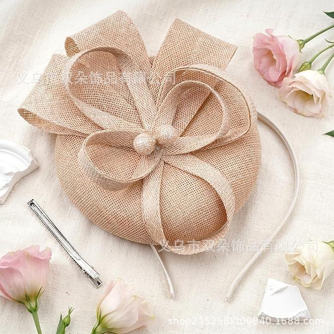 British retro imitation hemp top hat, hairpin, headband, dual-purpose photo party, dance, bridal headgear, party top hat woman