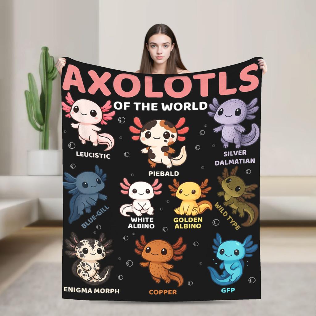 Super Warm Blanket Girls Boys Decorative Cute Kawaii Axolotls of The World Axolotl Bedding Throws Flannel Bedspread