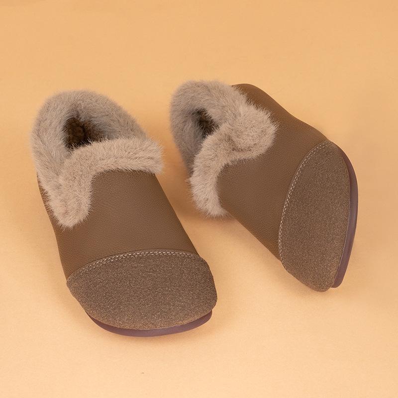 Женские зимние ботинки, тапочки, подкладка из искусственного меха, домашние тапочки для улицы и дома, женская обувь из искусственной замши, прогулочная обувь, мохнатые круглые носки, рабочие мокасины на плоской подошве