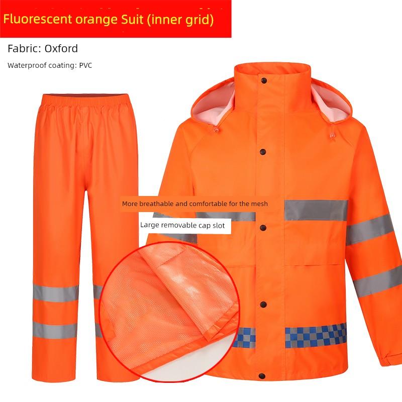 Special Raincoat for Sanitation Workers Orange Reflective Stripe Raincoat Rain Pants Suit Fire Cleaning Municipal Railway Overalls