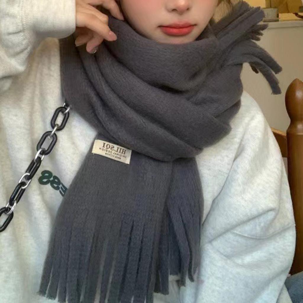 Winter Scarf For Women Sweet Pink Warm Shawls Wraps Female Thick Knitted Soft Long Tassel Shawl Neckwrap Solid Neckerchief