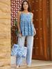 Blue Paisley Printed Sleeveless Smocked Fit & Flare Top