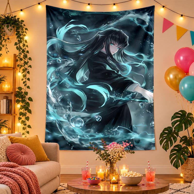 Polyester Wall Tapestry with Muichiro Tokito Design, Decorative Hanging for Bedroom Living Room Dorm