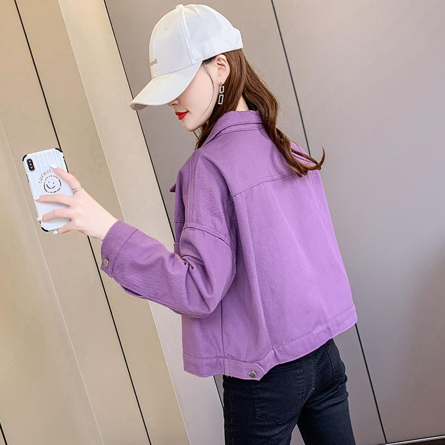 Новая женская короткая джинсовая куртка фиолетового цвета, свободного кроя, винтажная, ретро, повседневная, модная