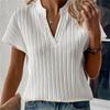 Летние женские полосатые блузки с короткими рукавами в стиле ретро, ​​однотонные топы с воротником-стойкой