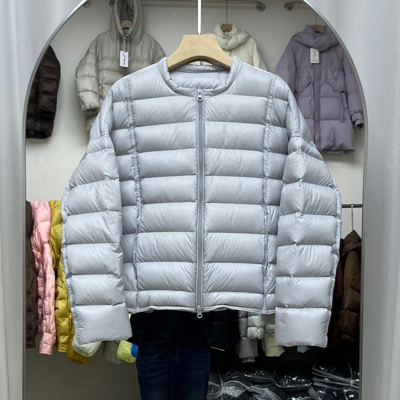 Womens Lightweight Short Puffer Jacket 90% White Duck Down Round Neck Casual Office Wear