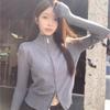 Новый тонкий, свободный и короткий элегантный вязаный кардиган на молнии с воротником-стойкой для женщин